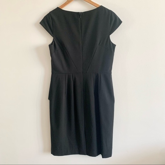 CALVIN KLEIN Simple Cap Sleeve Peplum Skirt Jewel Neck Black Midi Dress Stretch - Picture 9 of 15